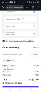 BAREG5 coupon verification screenshot
