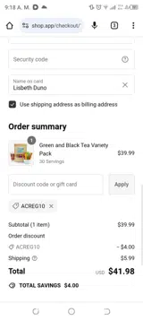 ACREG10 coupon verification screenshot