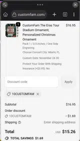 10customfam coupon verification screenshot
