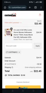 CustFam10 coupon verification screenshot