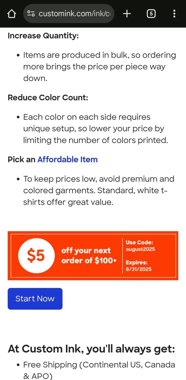 Custom Ink promo code screenshot showing code FlREWORK2025 applied at Custom Ink checkout page. Uploaded by SimplyCodes community member CleverLynx5188 on Aug 8, 2025