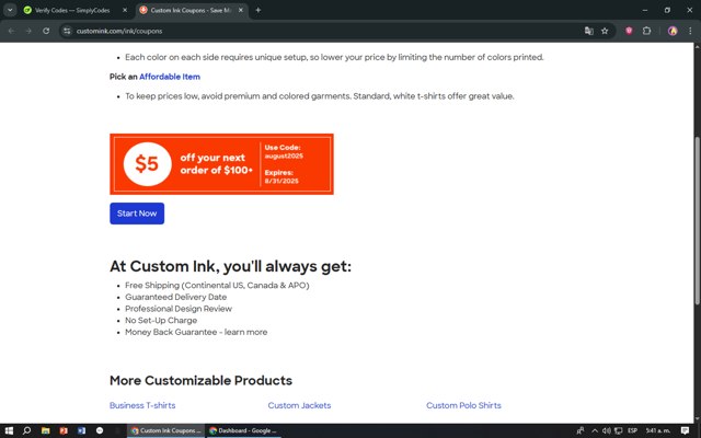 Custom Ink checkout page showing Custom Ink promo code box | Screenshot taken by SimplyCodes community member on Aug 29, 2025