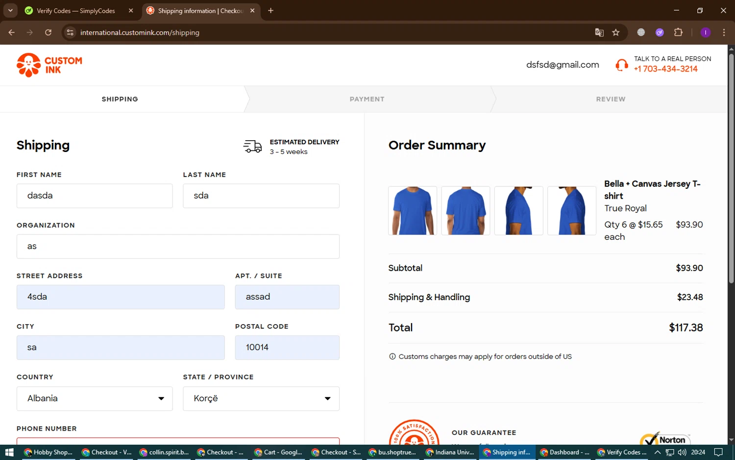Custom Ink promo code screenshot showing code August2025. applied at Custom Ink checkout page. Uploaded by SimplyCodes community member ChinoYugi on Aug 29, 2025