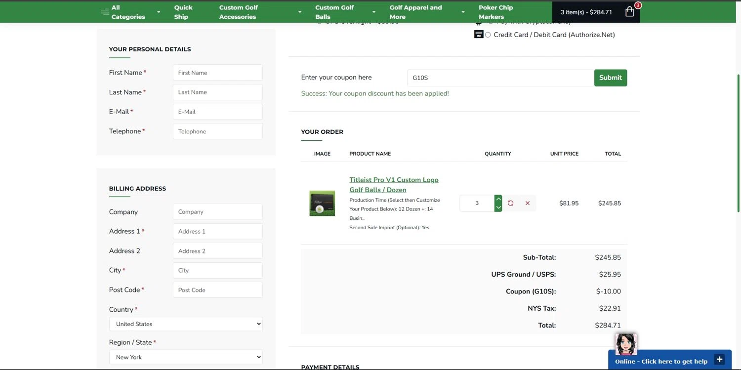 Custom Made Golf Events coupon code screenshot showing code G10S applied at Custom Made Golf Events checkout page. Uploaded by SimplyCodes community member Depressive on Jun 5, 2025