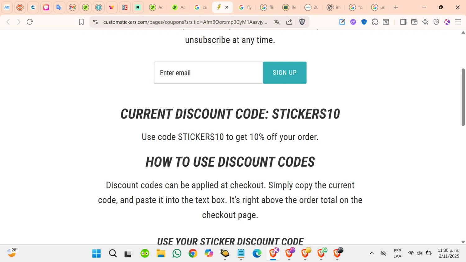 Customstickers.com promo code screenshot showing code STICKERS10 applied at Customstickers.com checkout page. Uploaded by SimplyCodes community member cosita on Nov 3, 2025