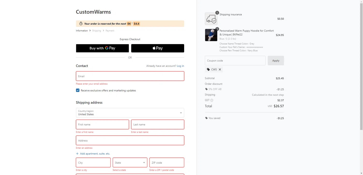 Customwarms coupon code screenshot showing code CW5 applied at Customwarms checkout page. Uploaded by SimplyCodes community member CleverHawk1744 on Aug 2, 2025