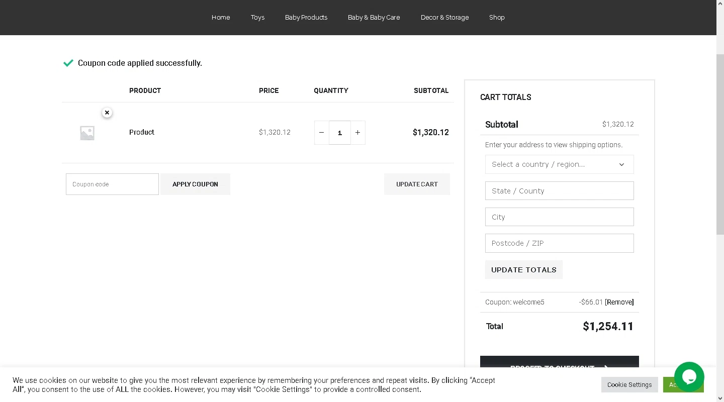 Cute Baby Buy checkout page showing Cute Baby Buy promo code box | Screenshot taken by SimplyCodes community member on Jul 2, 2022