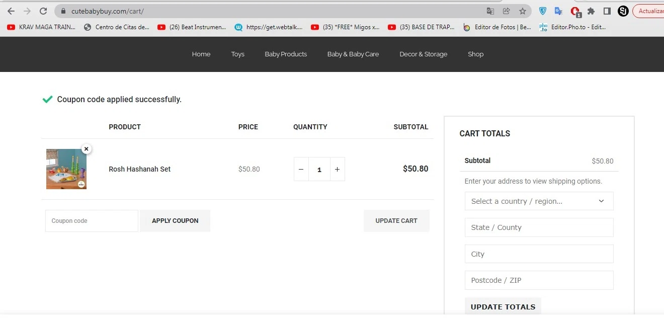 Cute Baby Buy checkout page showing Cute Baby Buy promo code box | Screenshot taken by SimplyCodes community member on Nov 20, 2022