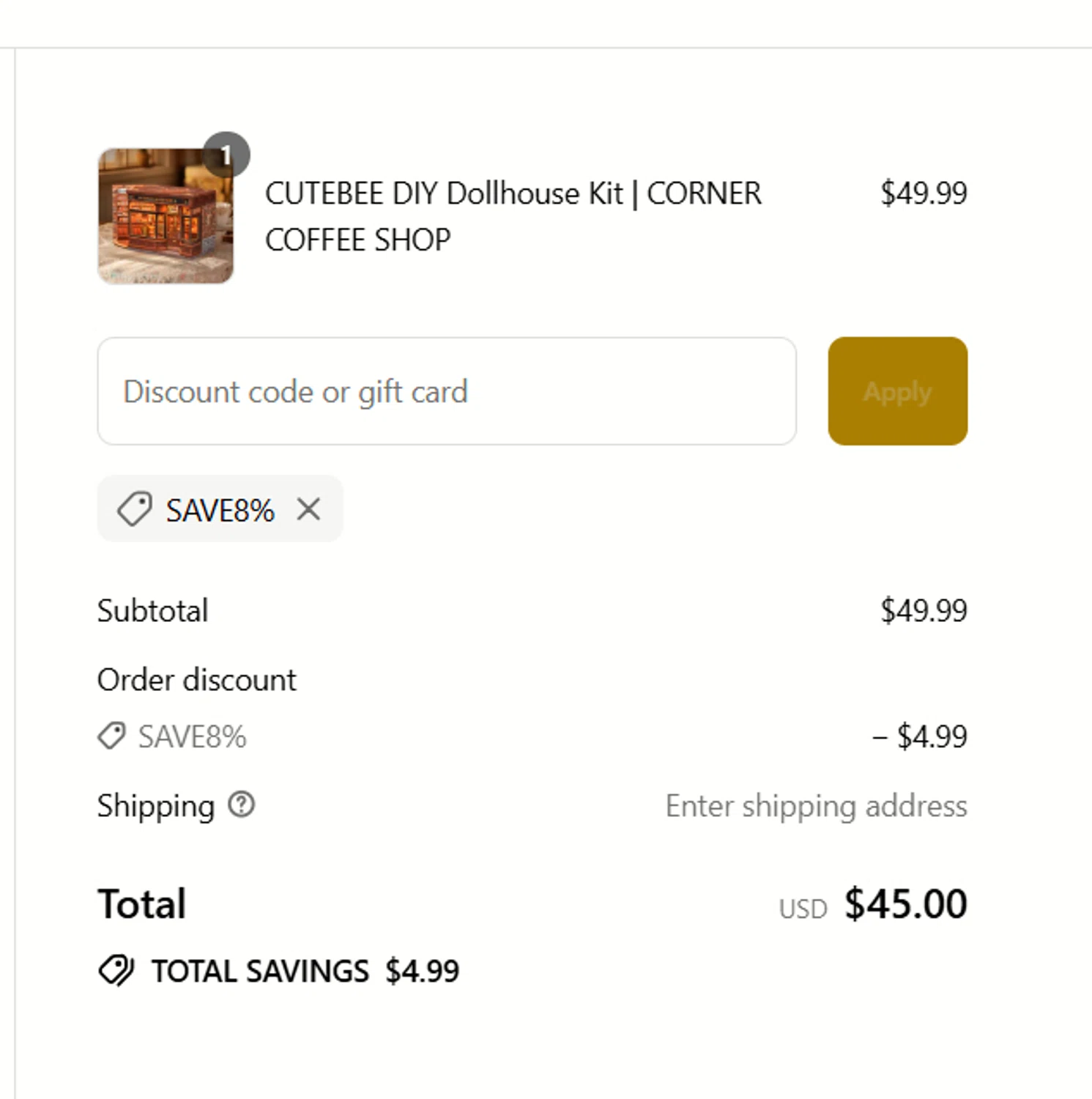 CuteBee discount code screenshot showing code SAVE8% applied at CuteBee checkout page. Uploaded by SimplyCodes community member mangoBajito1543 on Sep 12, 2025