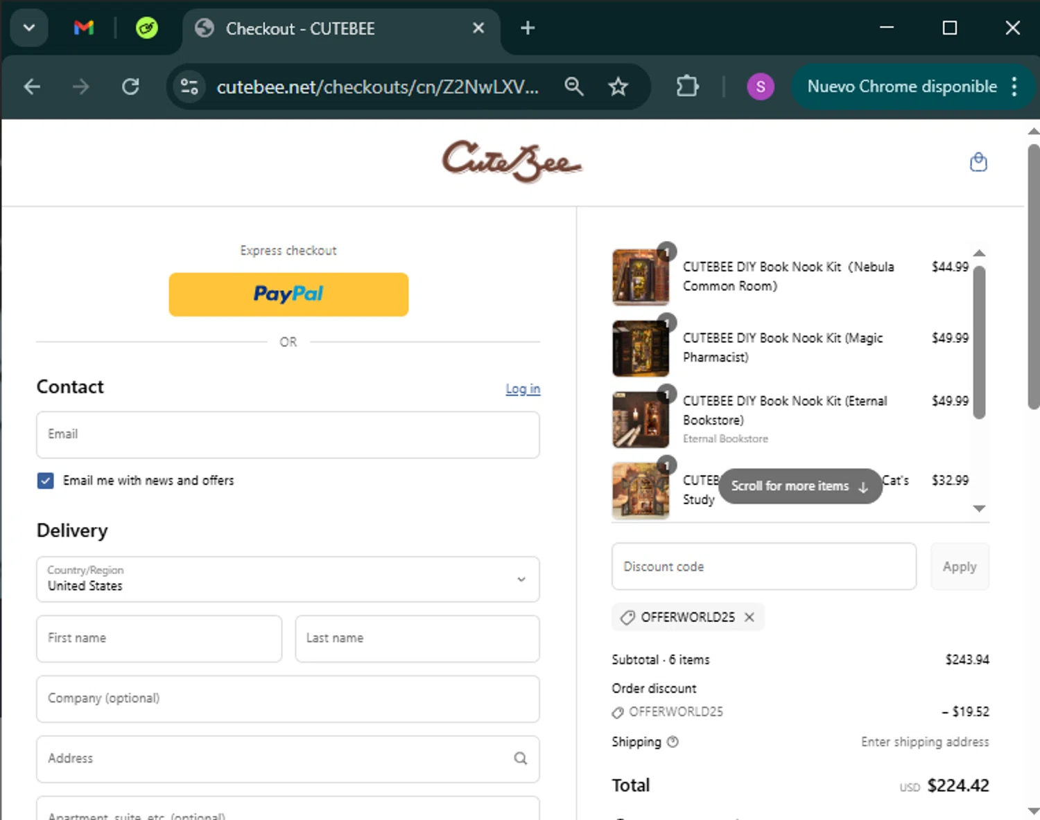 CuteBee discount code screenshot showing code offerworld25 applied at CuteBee checkout page. Uploaded by SimplyCodes community member tinkle_tinkle on Mar 27, 2025