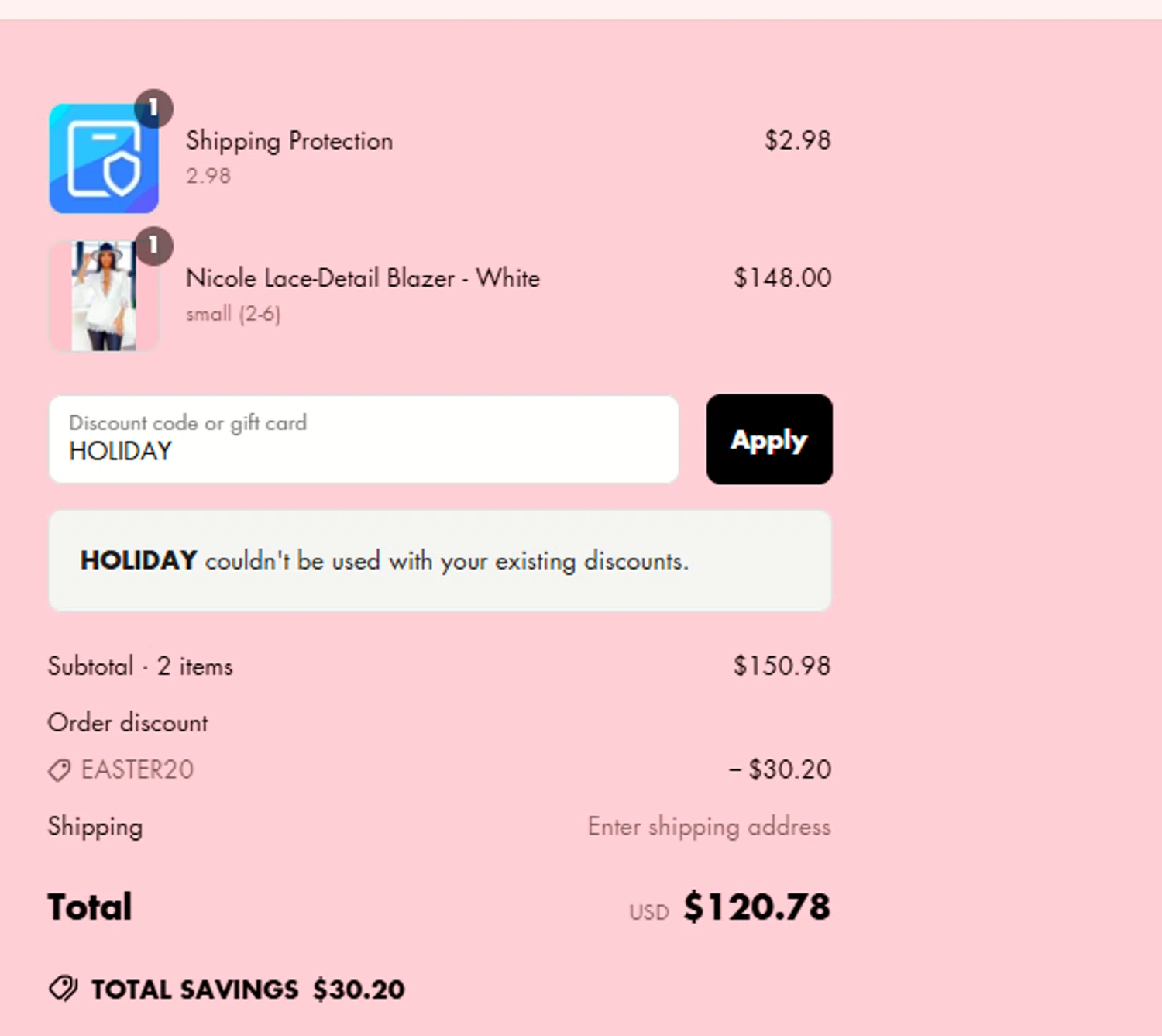 Cutely Covered discount code screenshot showing code HOLIDAY applied at Cutely Covered checkout page. Uploaded by SimplyCodes community member a2d2c2d211 on May 9, 2025
