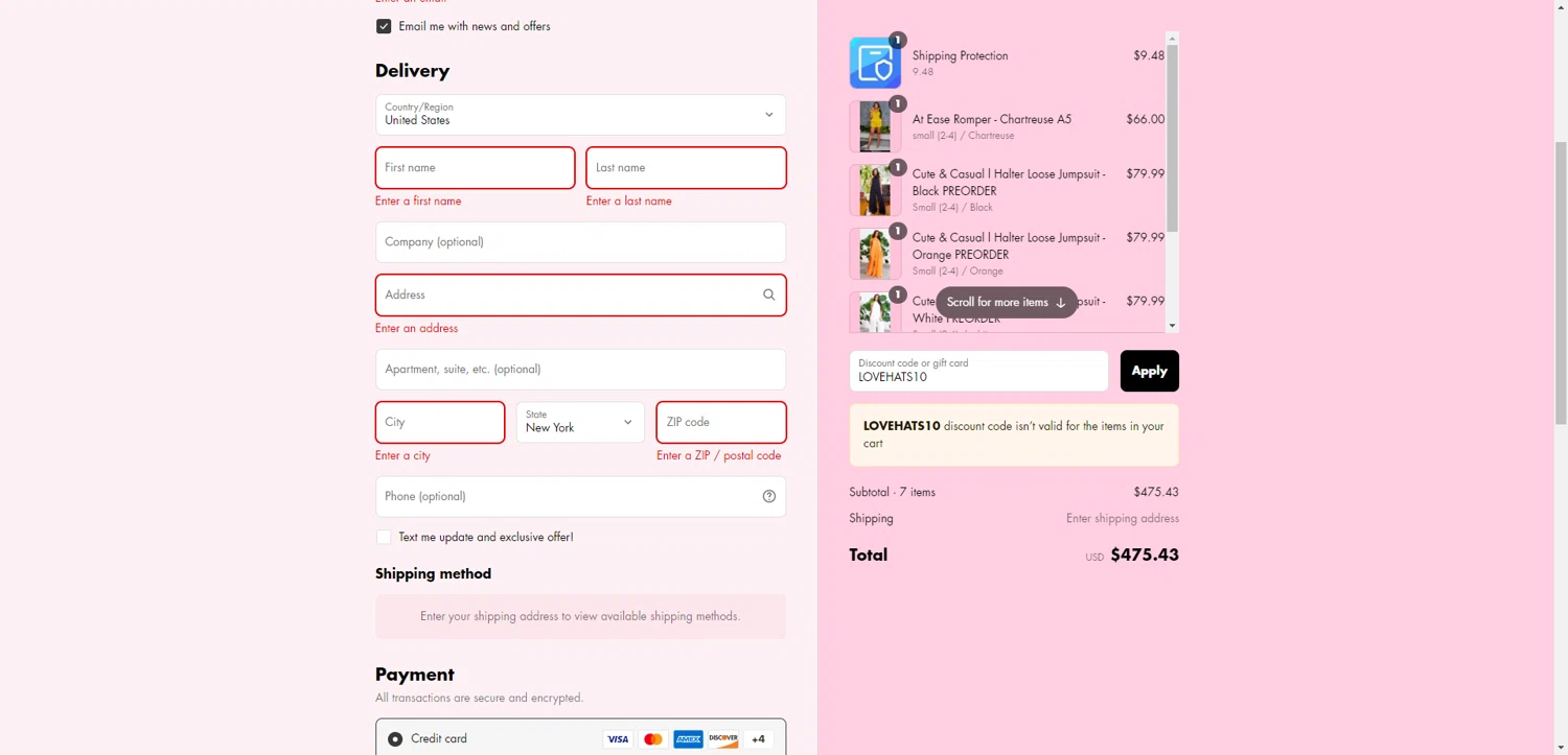 Cutely Covered discount code screenshot showing code LOVEHATS10 applied at Cutely Covered checkout page. Uploaded by SimplyCodes community member BrilliantRanger9984 on Aug 10, 2025