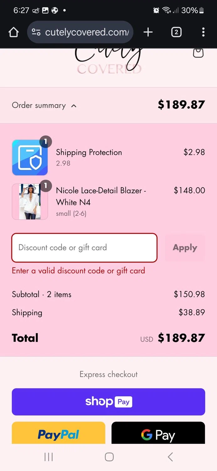 Cutely Covered discount code screenshot showing code LOVEHATS10 applied at Cutely Covered checkout page. Uploaded by SimplyCodes community member ThriftyWarden2534 on Aug 10, 2025