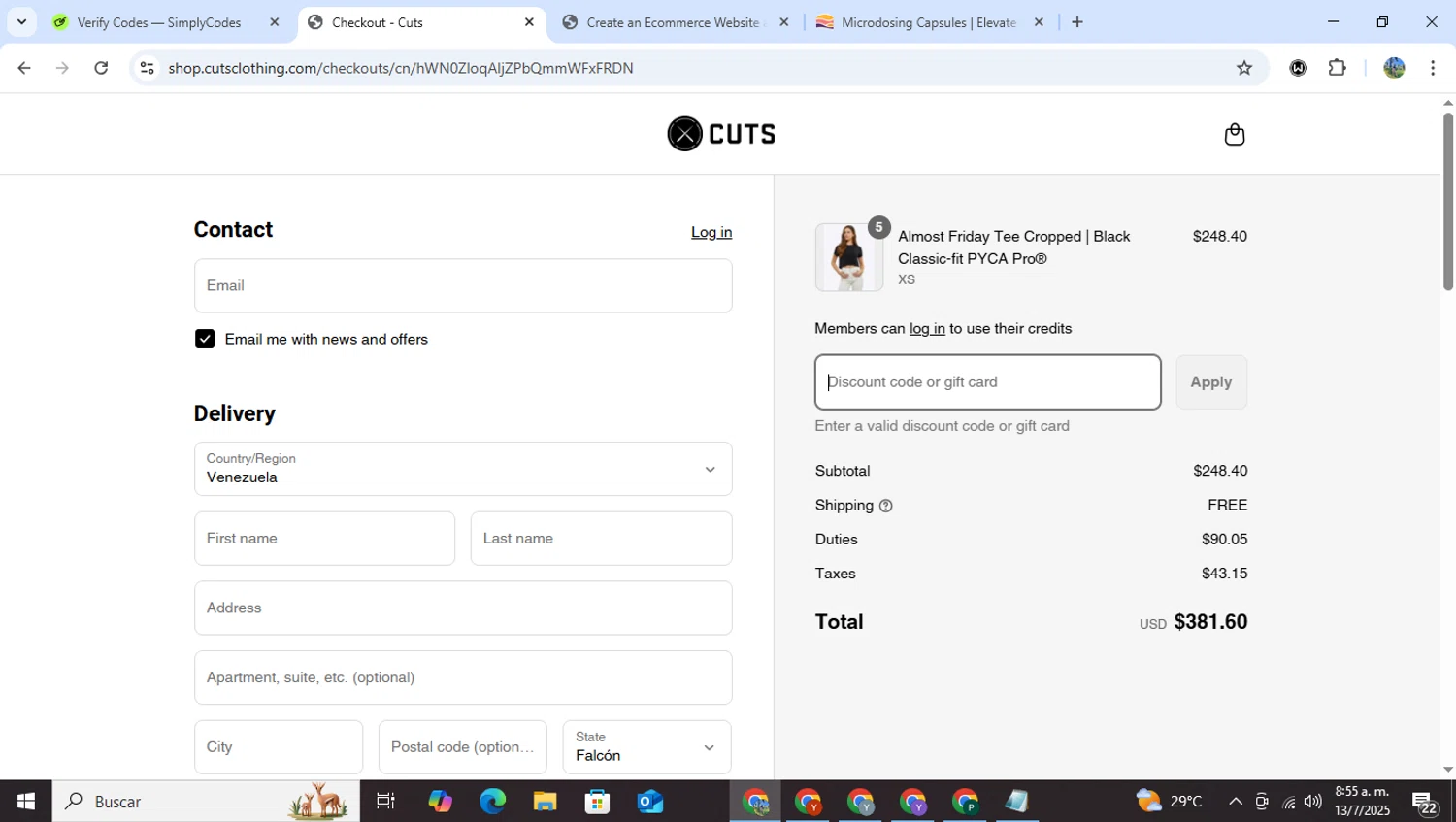 Cuts Clothing discount code screenshot showing code PATBEV applied at Cuts Clothing checkout page. Uploaded by SimplyCodes community member RoyalHero6815 on Jul 13, 2025