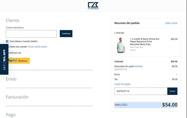 Cutter & Buck checkout page showing Cutter & Buck promo code box | Screenshot taken by SimplyCodes community member on Aug 1, 2025