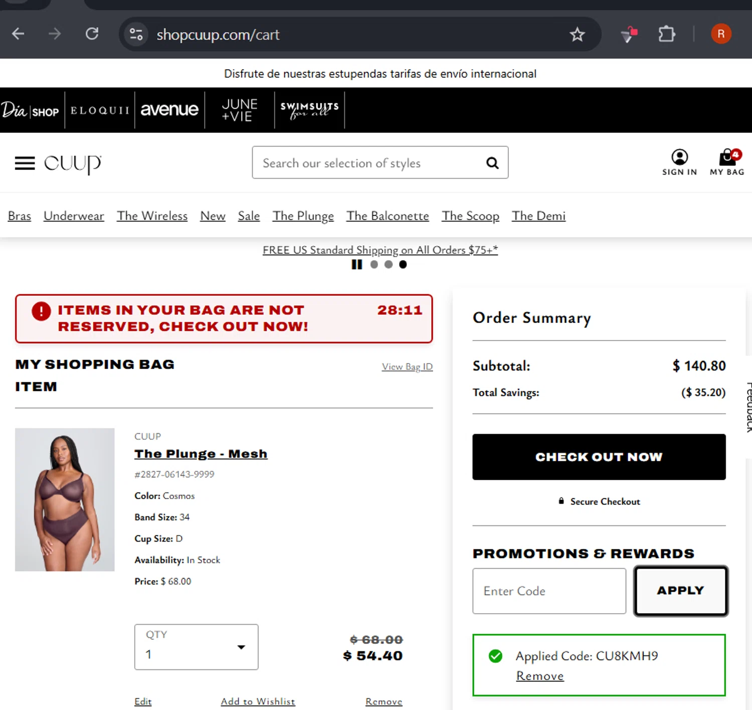 CUUP promo code screenshot showing code CU8KMH9 applied at CUUP checkout page. Uploaded by SimplyCodes community member RafaLB on Jun 7, 2025