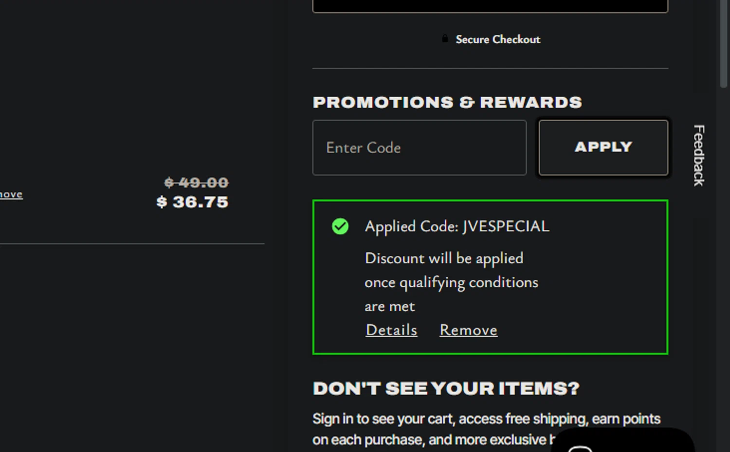CUUP promo code screenshot showing code JVESPECIAL applied at CUUP checkout page. Uploaded by SimplyCodes community member xocelot44x on Dec 27, 2024