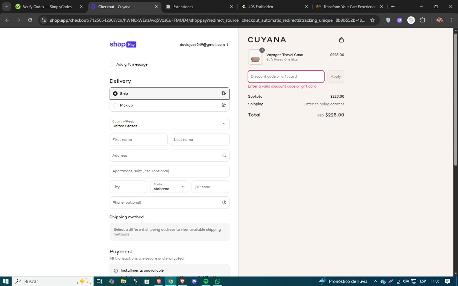 Cuyana discount code screenshot showing code ARCHIVE applied at Cuyana checkout page. Uploaded by SimplyCodes community member 61451681 on Jul 23, 2025