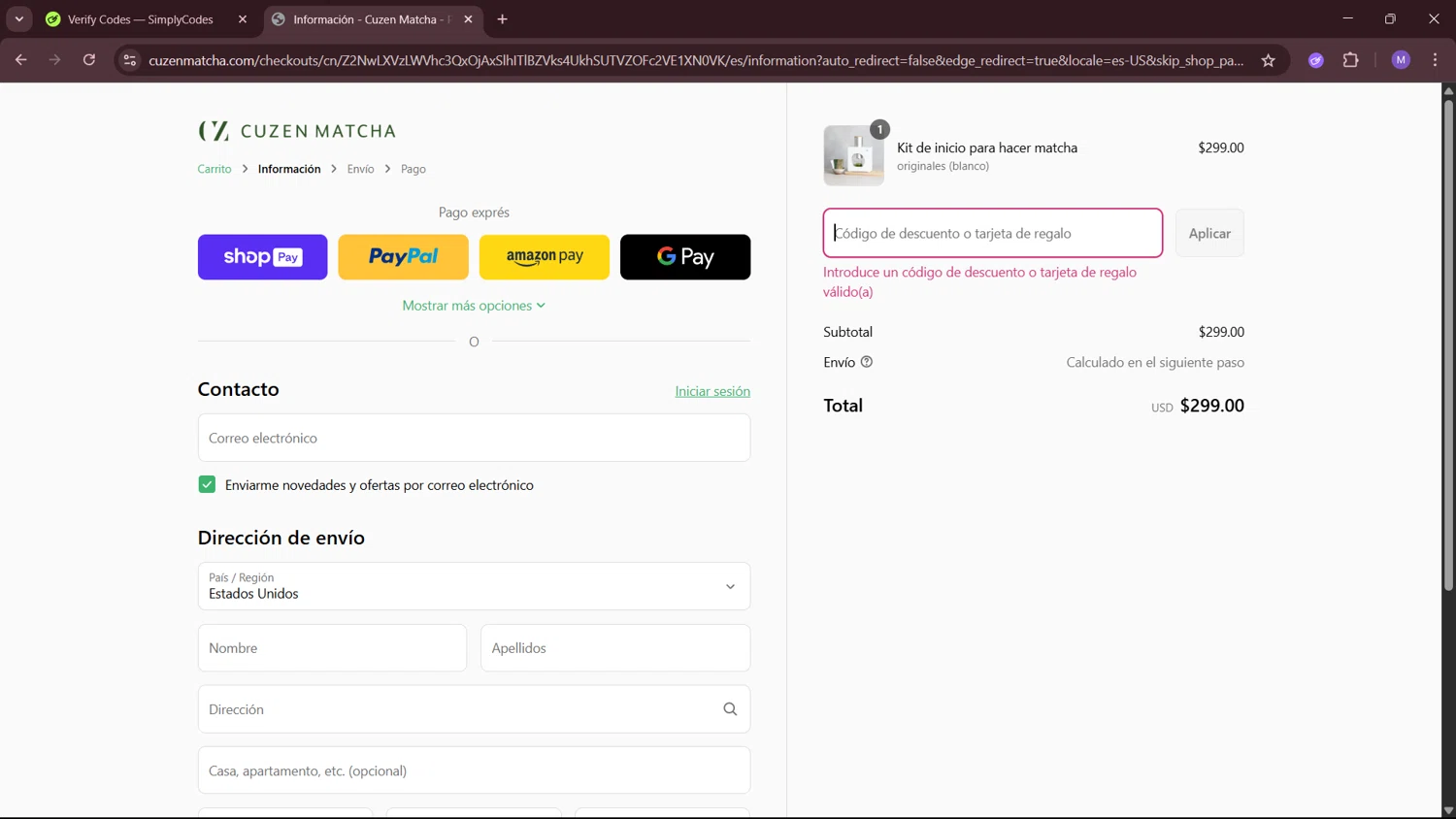 Cuzen Matcha discount code screenshot showing code ReHacQ5000 applied at Cuzen Matcha checkout page. Uploaded by SimplyCodes community member MightyShopper3015 on Jun 12, 2025