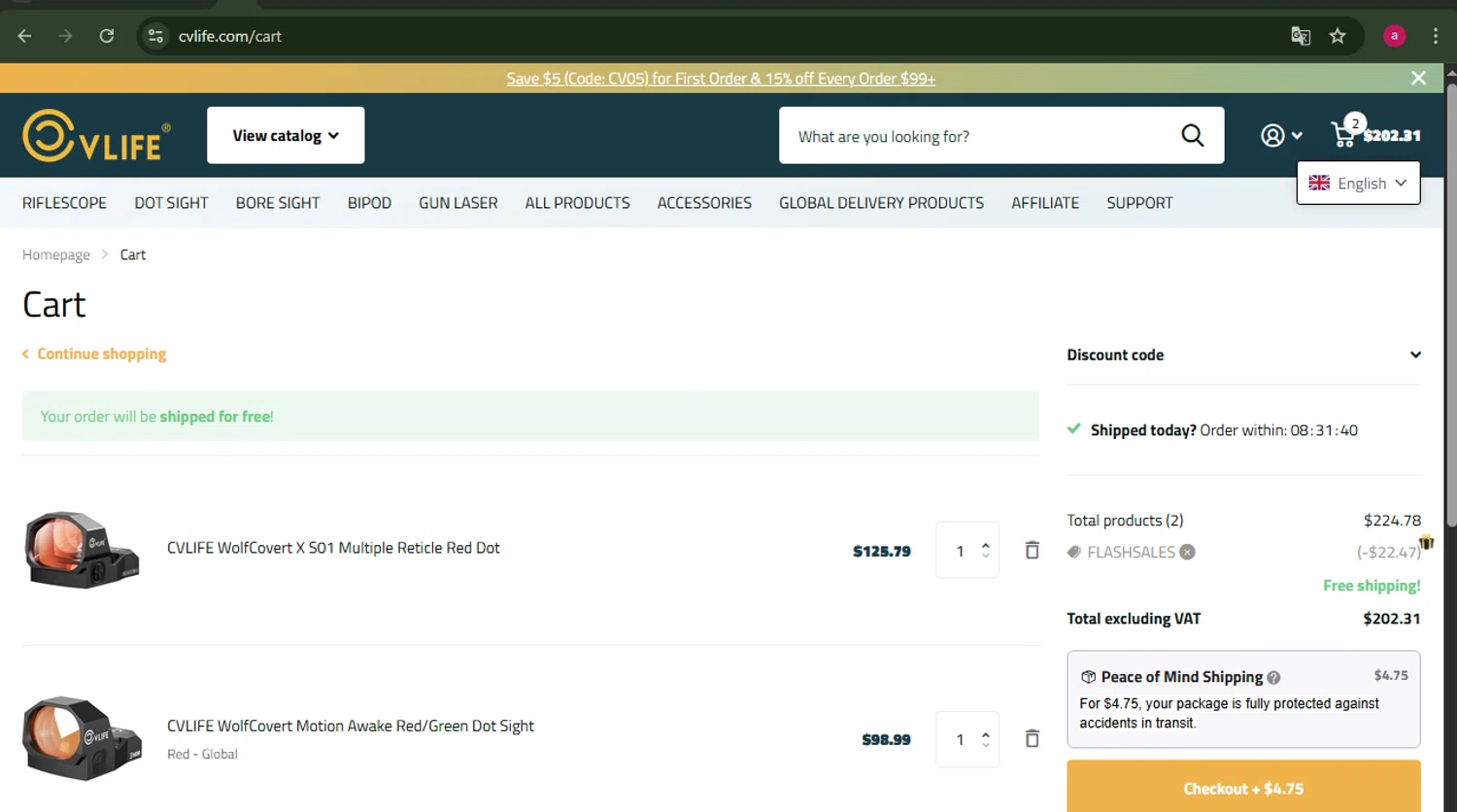 Cvlife discount code screenshot showing code FLASHSALES applied at Cvlife checkout page. Uploaded by SimplyCodes community member peterlee2345429f on Dec 18, 2025