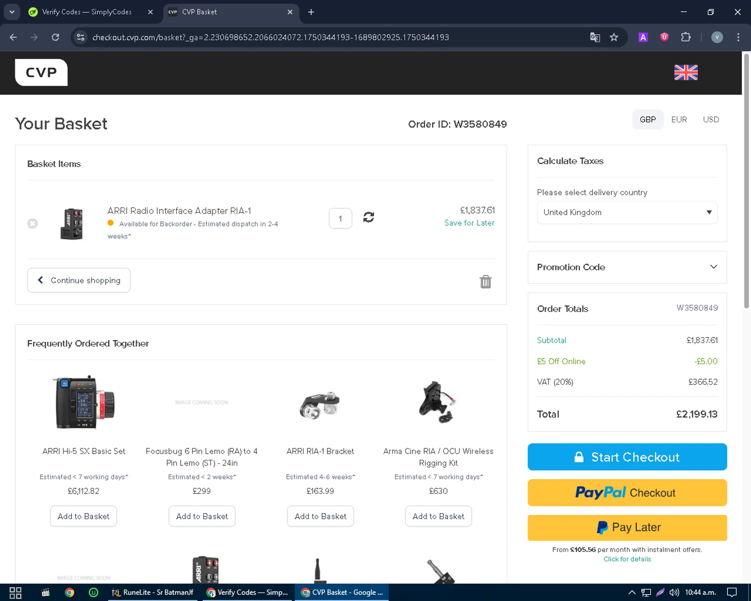 CVP promo code screenshot showing code 5OFF applied at CVP checkout page. Uploaded by SimplyCodes community member charmander589 on Jun 19, 2025