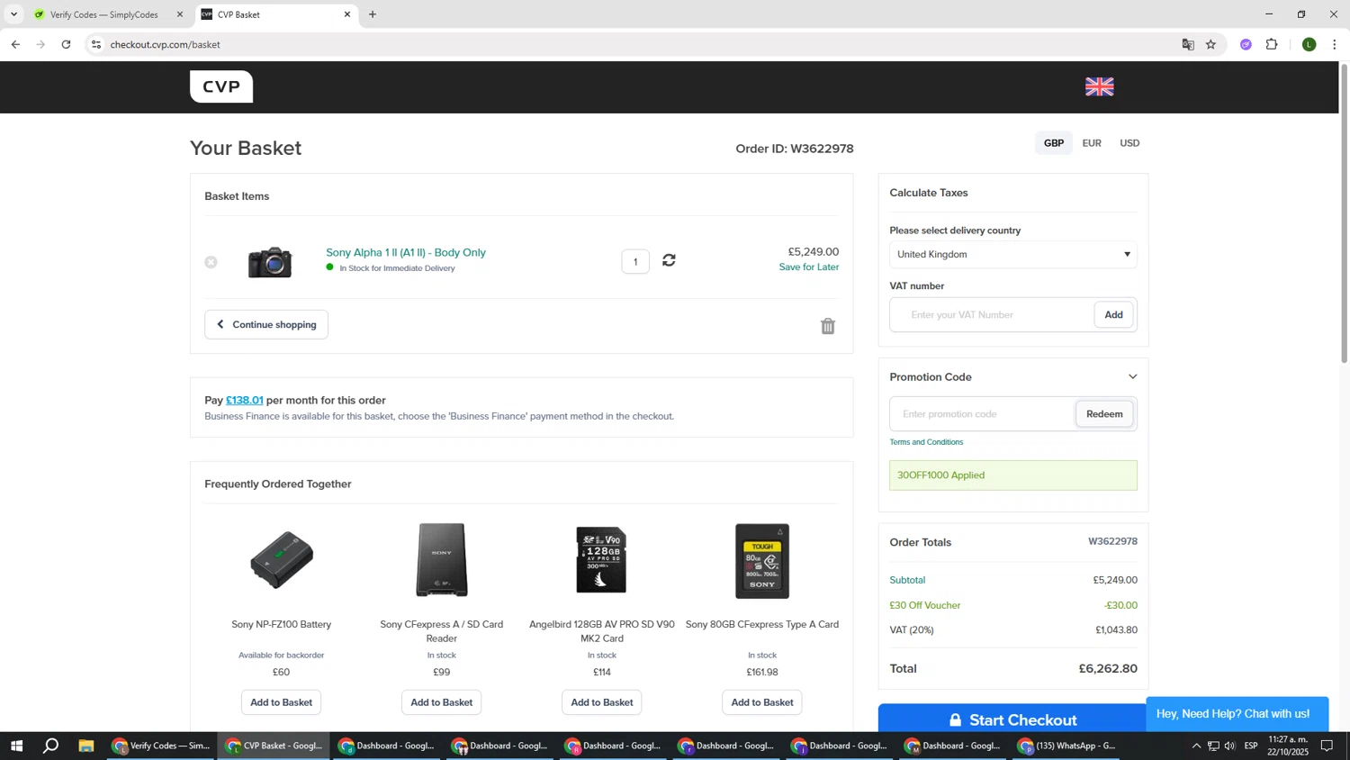CVP promo code screenshot showing code 30OFF1000 applied at CVP checkout page. Uploaded by SimplyCodes community member DUCATI on Oct 22, 2025