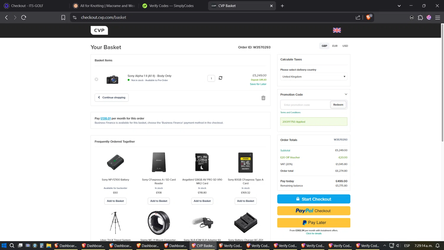 CVP promo code screenshot showing code 20OFF750 applied at CVP checkout page. Uploaded by SimplyCodes community member Phoenix on May 16, 2025
