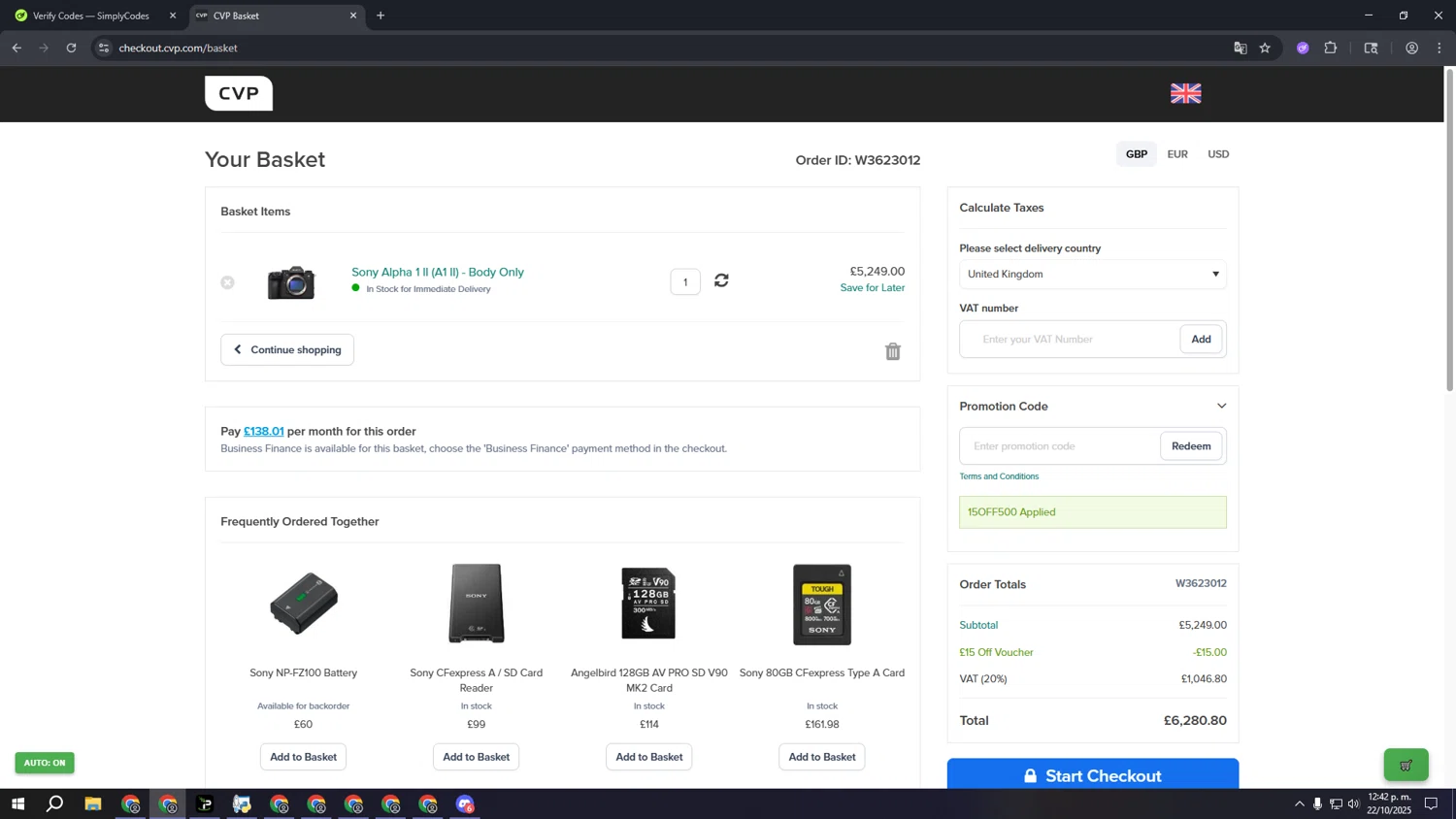 CVP promo code screenshot showing code 15OFF500 applied at CVP checkout page. Uploaded by SimplyCodes community member aaaaaaaaaaaaaaaa on Oct 22, 2025