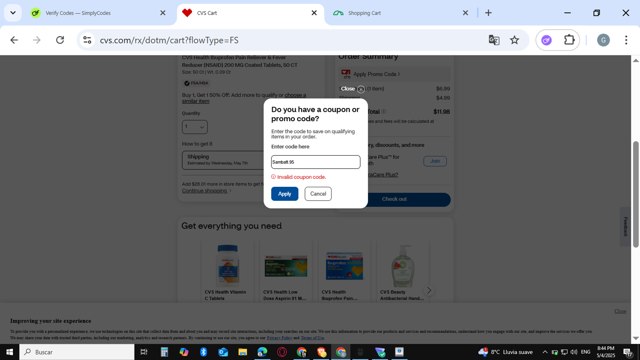 CVS checkout page showing CVS promo code box | Screenshot taken by SimplyCodes community member on May 5, 2025