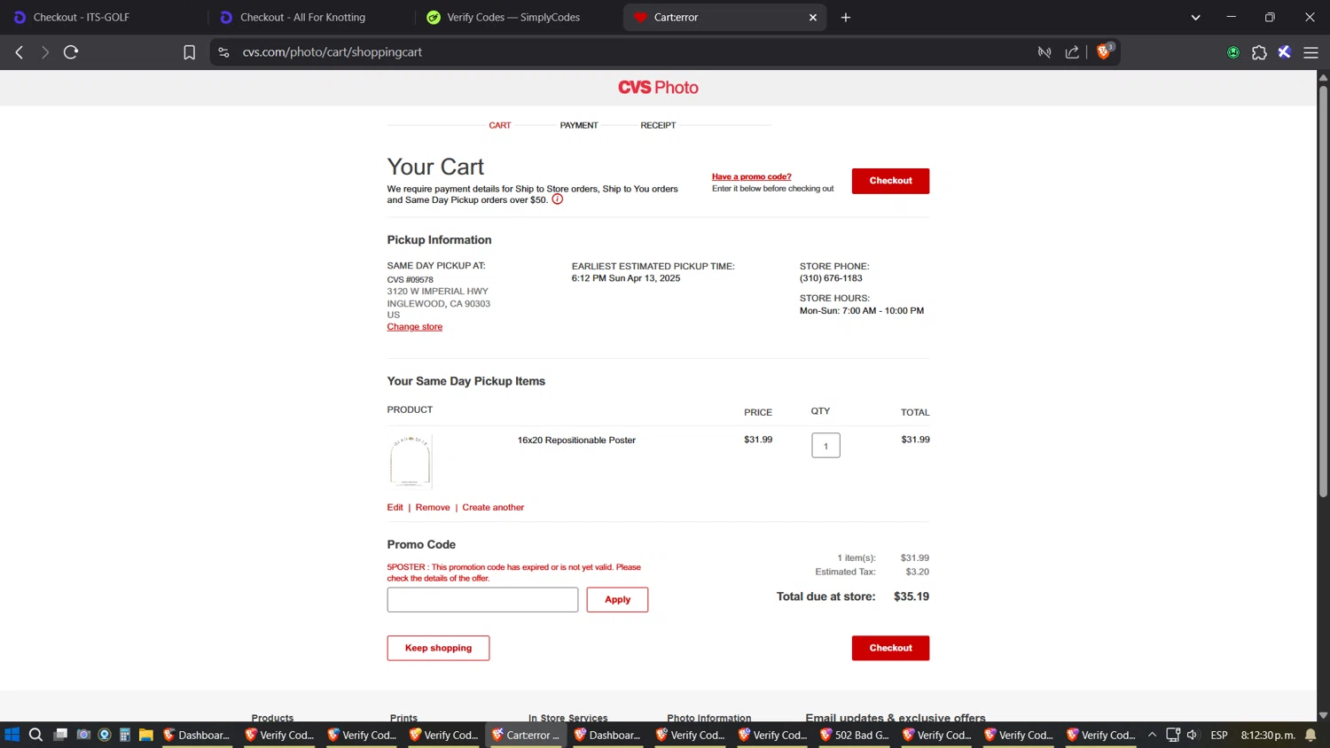 CVS CarePass promo code screenshot showing code 5poster applied at CVS CarePass checkout page. Uploaded by SimplyCodes community member SoulPower on Apr 14, 2025