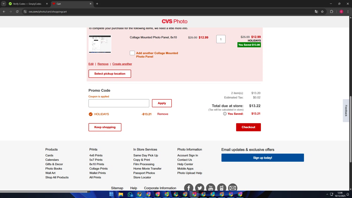 CVS CarePass checkout page showing CVS CarePass promo code box | Screenshot taken by SimplyCodes community member on Dec 10, 2025