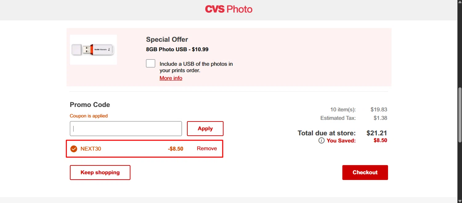 CVS Photo checkout page showing CVS Photo promo code box | Screenshot taken by SimplyCodes community member on Jan 27, 2026