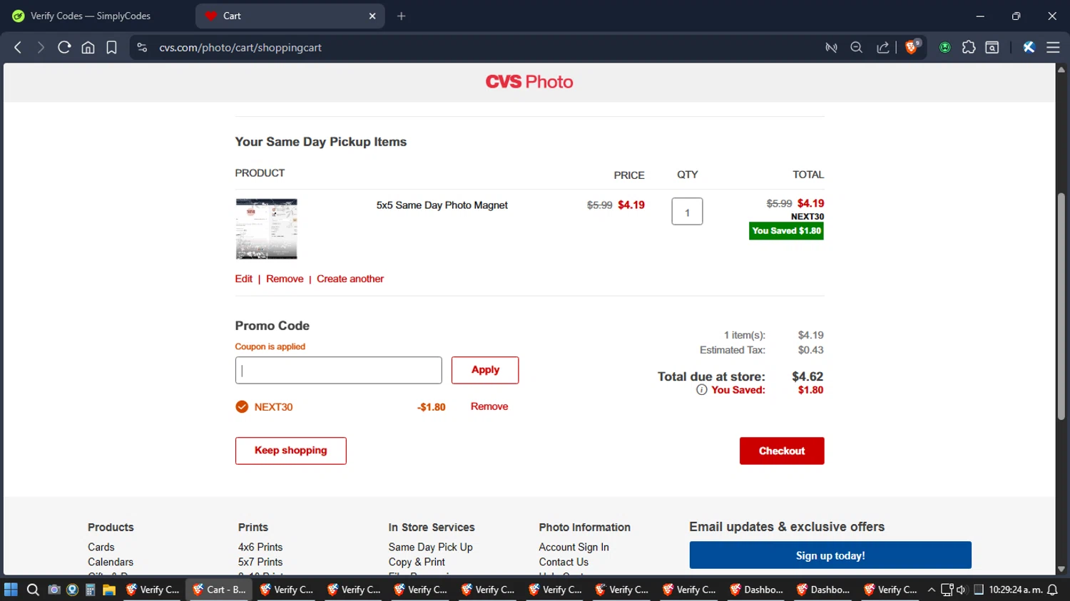 CVS Photo checkout page showing CVS Photo promo code box | Screenshot taken by SimplyCodes community member on Jan 16, 2026