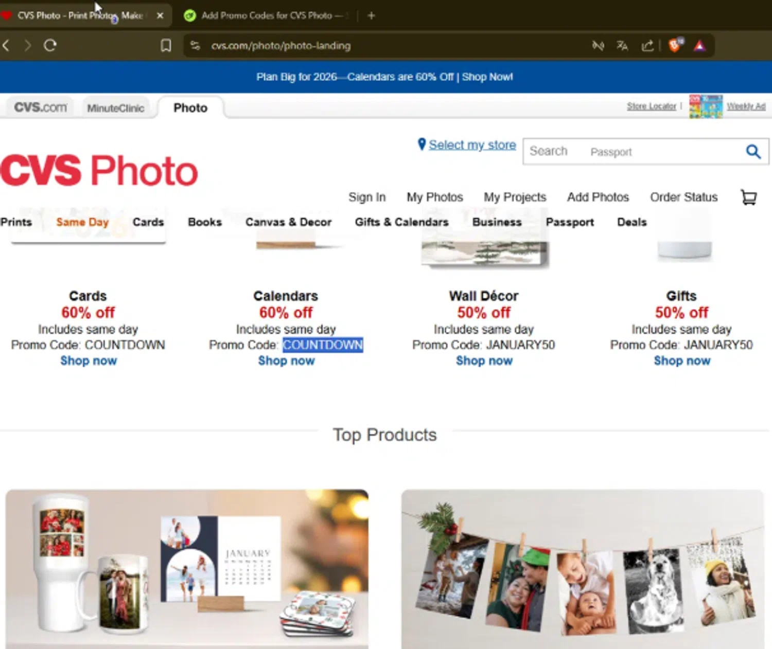CVS Photo checkout page showing CVS Photo promo code box | Screenshot taken by SimplyCodes community member on Jan 16, 2026