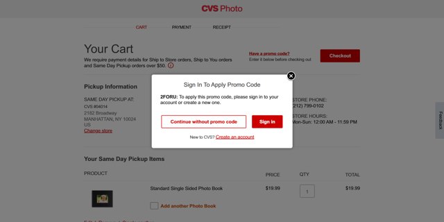 CVS Photo checkout page showing CVS Photo promo code box | Screenshot taken by SimplyCodes community member on Aug 21, 2025