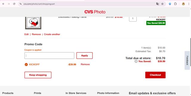 CVS Photo checkout page showing CVS Photo promo code box | Screenshot taken by SimplyCodes community member on Sep 11, 2025