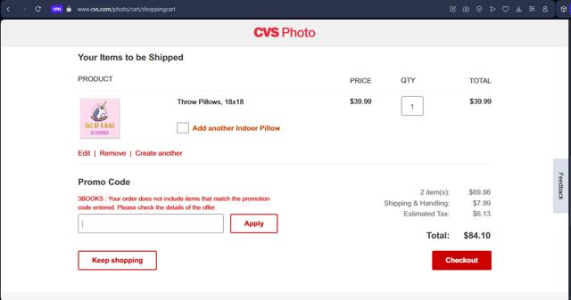 CVS Photo checkout page showing CVS Photo promo code box | Screenshot taken by SimplyCodes community member on Oct 3, 2025