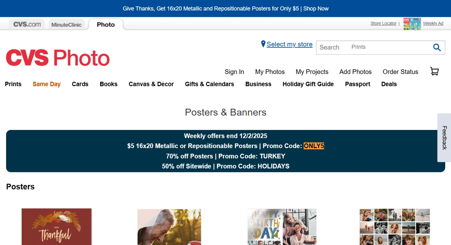 CVS Photo checkout page showing CVS Photo promo code box | Screenshot taken by SimplyCodes community member on Nov 23, 2025