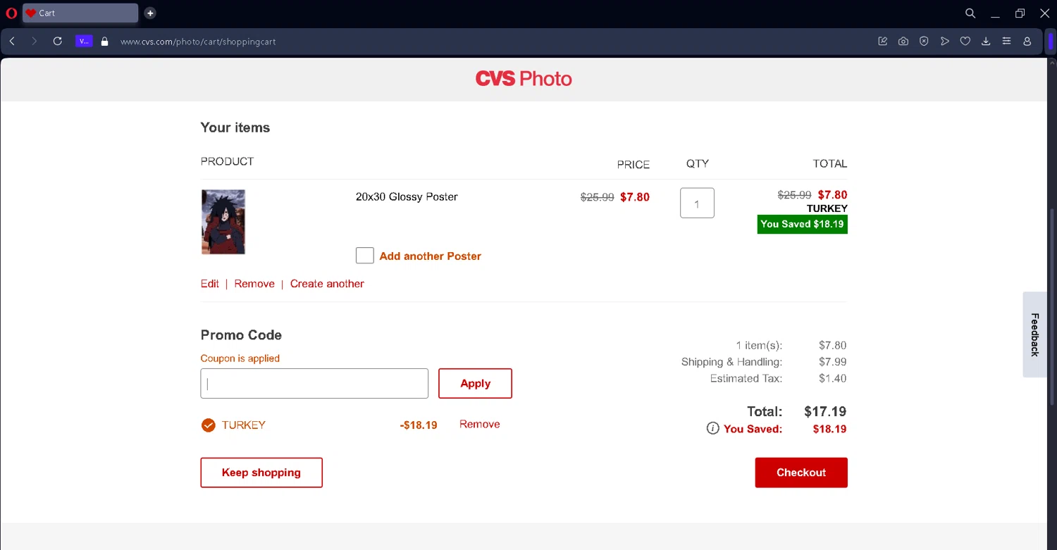 CVS Photo checkout page showing CVS Photo promo code box | Screenshot taken by SimplyCodes community member on Dec 1, 2025