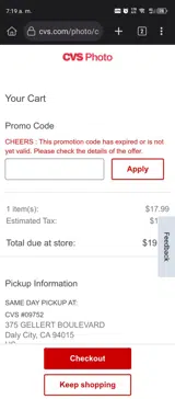 CVS Photo coupon verification screenshot