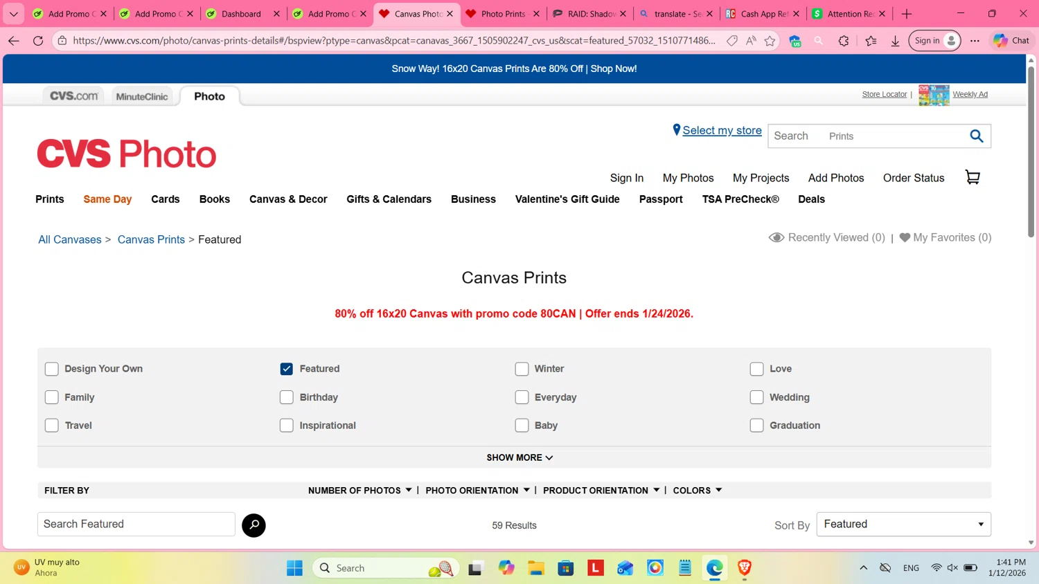 CVS Photo promo code screenshot showing code 80CAN applied at CVS Photo checkout page. Uploaded by SimplyCodes community member cosita on Jan 12, 2026