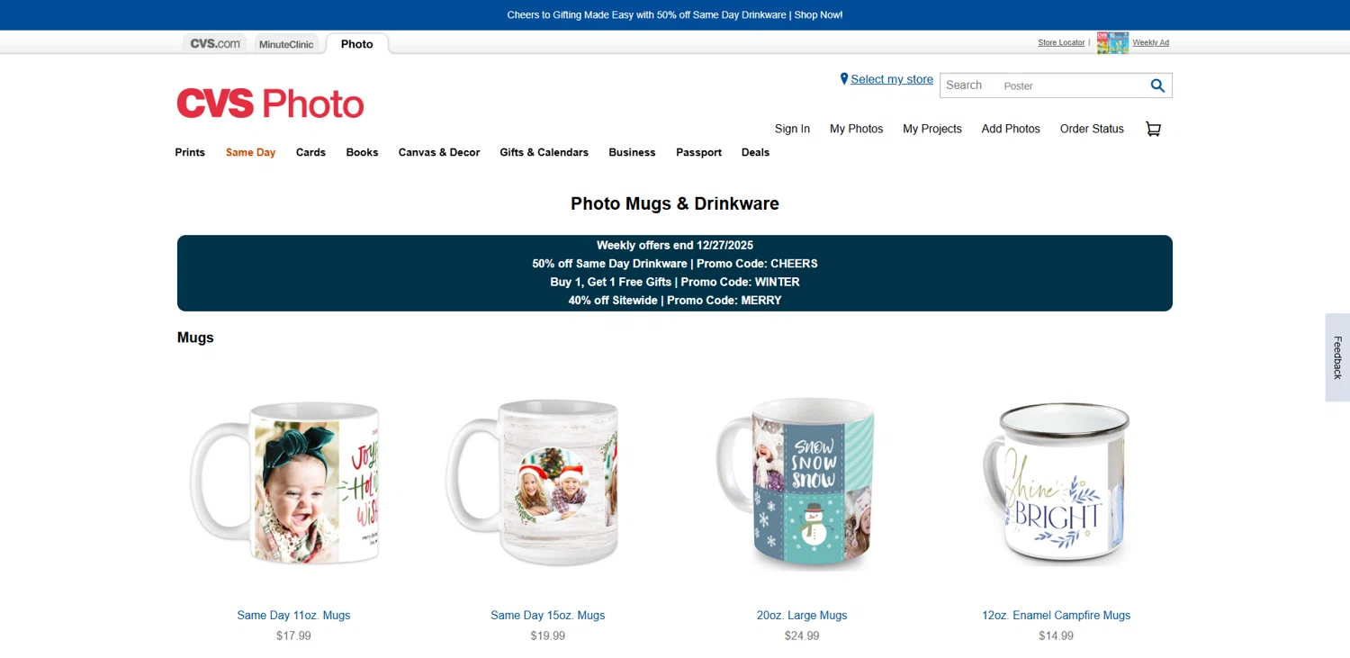 CVS Photo promo code screenshot showing code CHEERS applied at CVS Photo checkout page. Uploaded by SimplyCodes community member pabloprieto on Dec 26, 2025