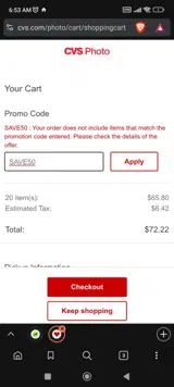SAVE50 coupon verification screenshot