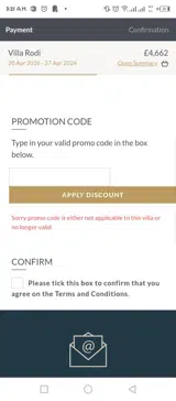 CV Villas coupon verification screenshot