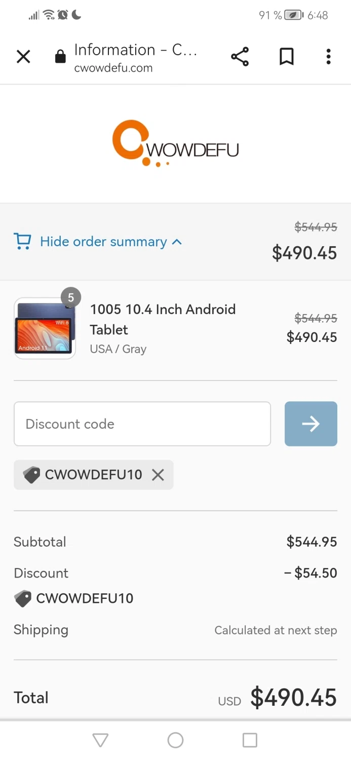 CWOWDEFU checkout page showing CWOWDEFU promo code box | Screenshot taken by SimplyCodes community member on Dec 19, 2022