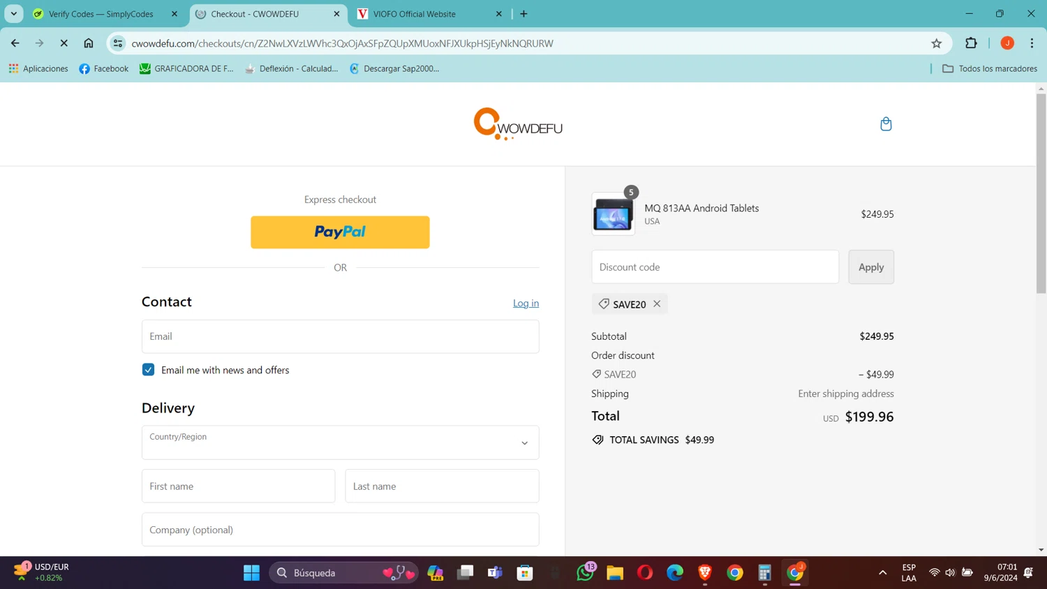 CWOWDEFU checkout page showing CWOWDEFU promo code box | Screenshot taken by SimplyCodes community member on Jun 9, 2024