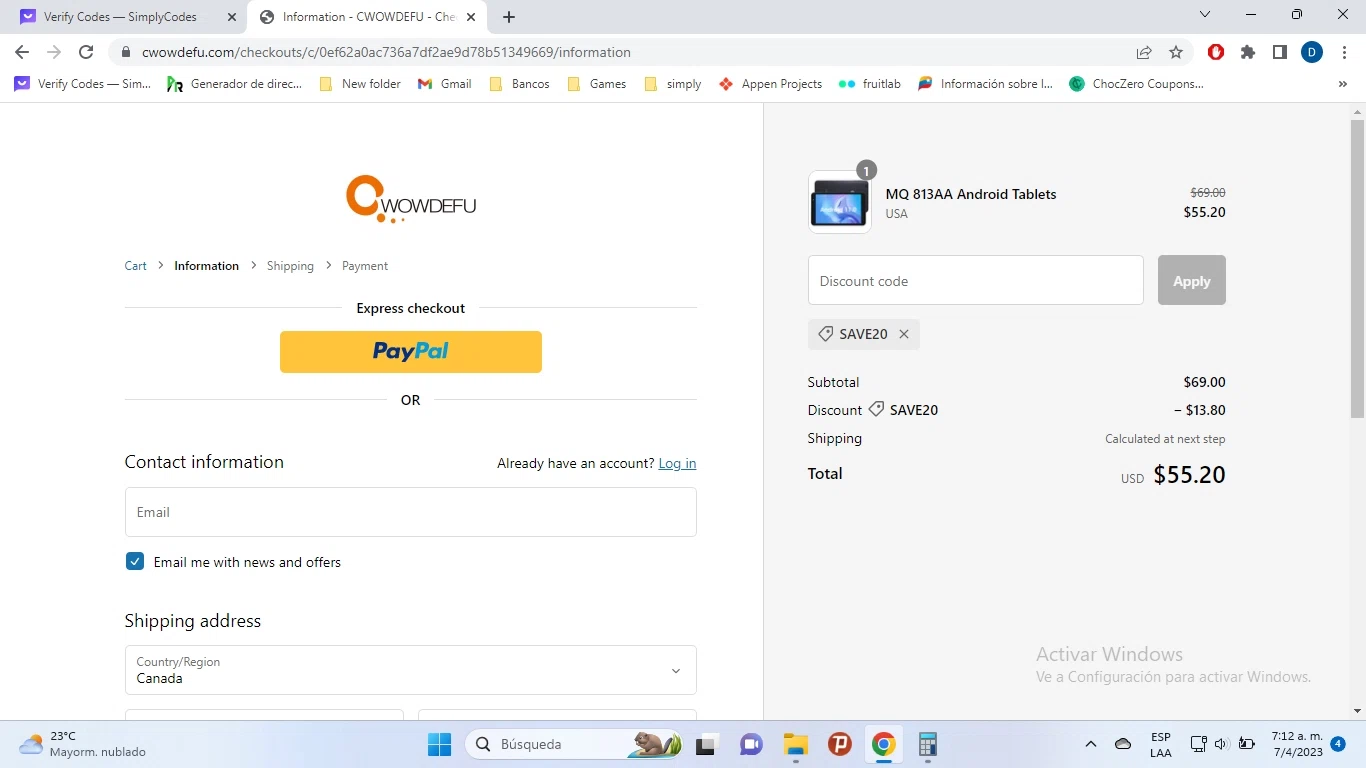 CWOWDEFU checkout page showing CWOWDEFU promo code box | Screenshot taken by SimplyCodes community member on Apr 7, 2023