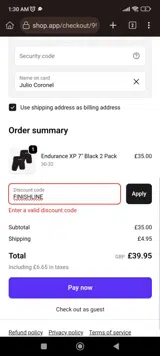 FINISHLINE coupon verification screenshot