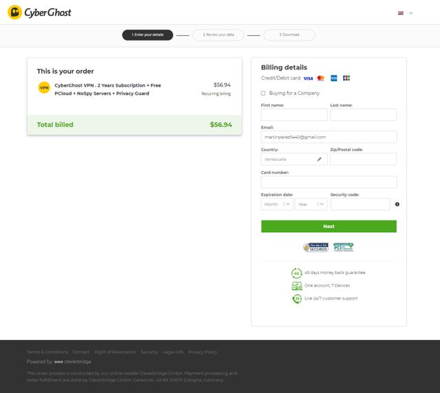 CyberGhost checkout page showing CyberGhost coupon code box | Screenshot taken by SimplyCodes community member on Nov 28, 2023