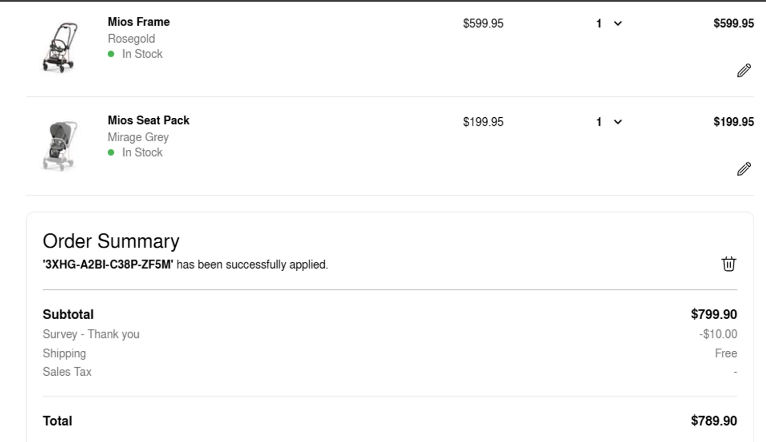 Cybex promo code screenshot showing code 3XHG-A2BI-C38P-ZF5M applied at Cybex checkout page. Uploaded by SimplyCodes community member ashe1986 on Nov 5, 2025